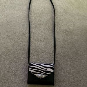 Brighton Black Leather with Zebra Print Wallet Crossbody Purse with Strap